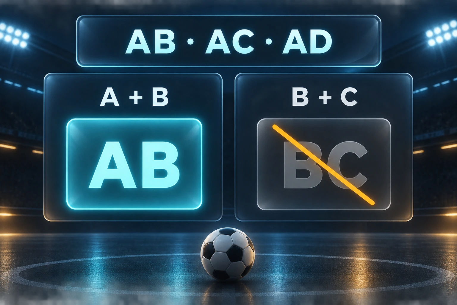 Двойката AB е включена в схемата AB, AC, AD, а BC е зачеркната